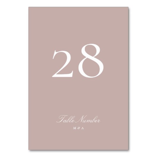 Rosa Taupe Klassische formale Kalligrafie Hochzeit Tischnummer (Vorderseite)