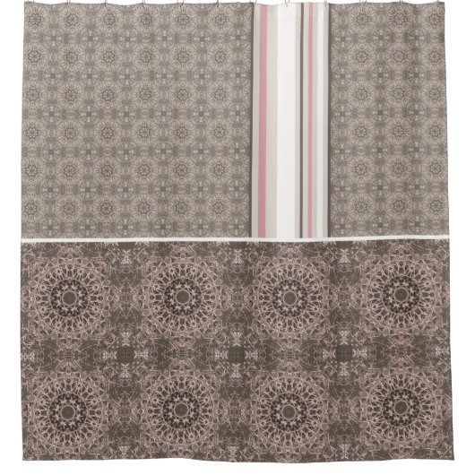 Rosa Taupe Weiße Gotische Tile und Streifen Duschvorhang (Vorderseite)