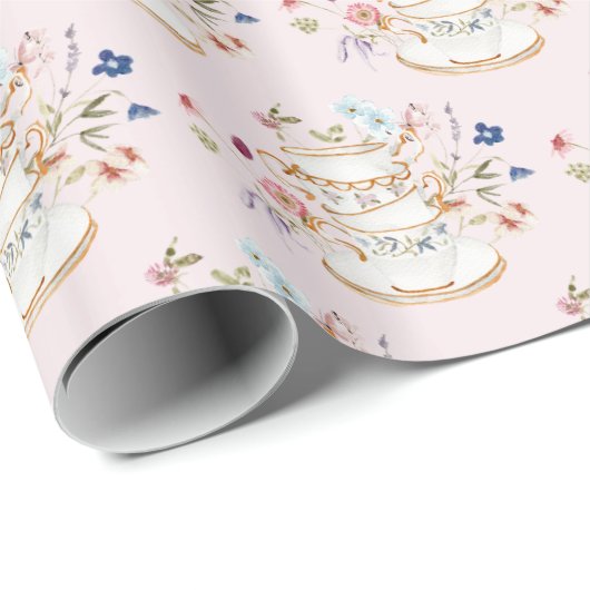 Rosa Teacup Geschenkpapier (Rolleneckpunkt)