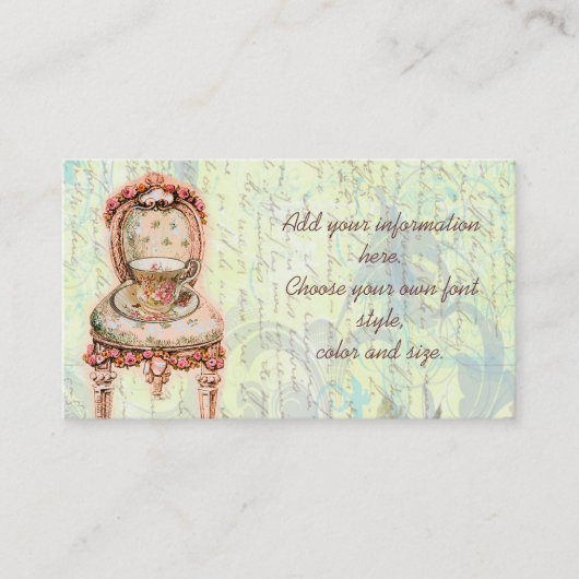 Rosa Teacup und Viktorianischer Vorsitz Visitenkarte (Vorderseite)
