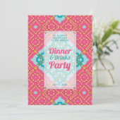 Rosa Teal Gold Boho Chic Abendessen Getränke Party Einladung (Stehend Vorderseite)