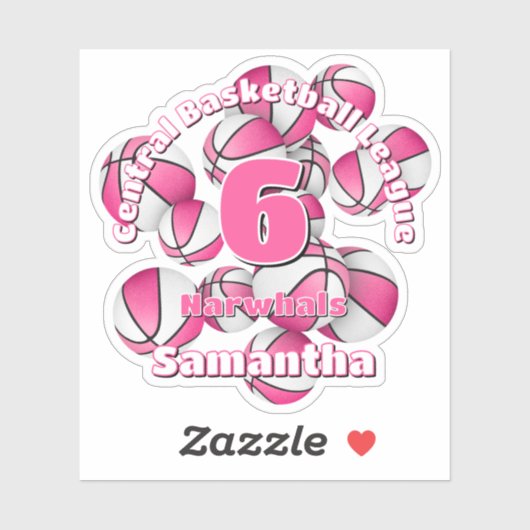 Rosa Team Farben Basketball Mädchen Sport Aufkleber (Blatt)