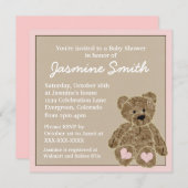 Rosa Teddy Bär Babydusche Einladungen (Vorne/Hinten)