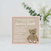 Rosa Teddy Bär Babydusche Einladungen (Stehend Vorderseite)