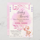 Rosa, Teddy Bär, Balloons, Girl Baby Dusche Einladung (Vorne/Hinten)