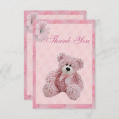 Rosa Teddy-Bär u. Blumen danken Ihnen Baby-Dusche Dankeskarte (Vorne/Hinten)
