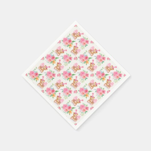 Rosa Teddy Bäreneis mit Peonys Serviette (Ecke)