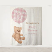 Rosa Teddy Bear Babydusche Hintergrund Wandteppich (Vorderseite)