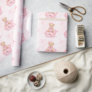 Rosa Teddybär auf Wal Mädchen Baby-Party Geschenkpapier