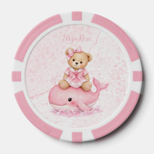 Rosa Teddybär auf Wal Mädchen Baby-Party Pokerchips