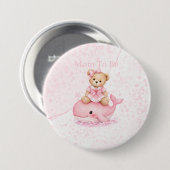 Rosa Teddybär auf Wal - werdende Mutter Button (Vorne & Hinten)