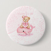 Rosa Teddybär auf Wal - werdende Mutter Button (Vorderseite)