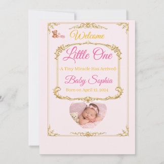 Rosa Teddybär Baby Mädchen Geburtsanzeige Karte