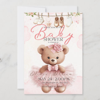 Rosa Teddybär-Baby-Party-Einladung Einladung