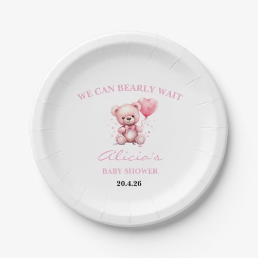 Rosa Teddybär-Baby-Party Pappteller (Vorderseite)