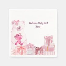Rosa Teddybär-Baby-Party Serviette