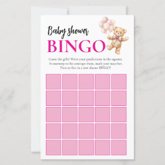 Rosa Teddybär-Baby-Shower-Bingo-Spiel