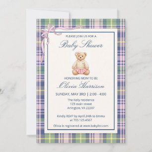 Rosa Teddybär-Baby-Shower-Einladung mit Polo-Hemd Einladung