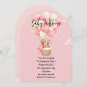 Rosa Teddybär Babydusche Einladung (Vorne/Hinten)