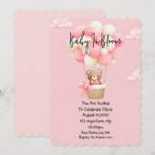 Rosa Teddybär Babydusche Einladung (Vorne/Hinten)