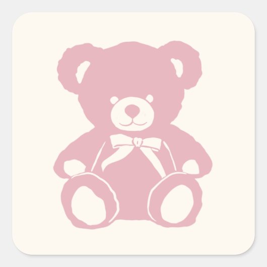 Rosa Teddybär Babydusche Quadratischer Aufkleber (Vorderseite)