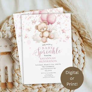 Rosa Teddybär-Ballon-Baby-Mädchen-Sprinkle-Party Einladung