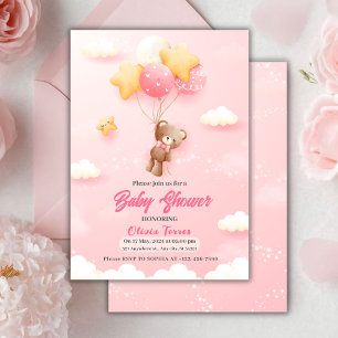 Rosa Teddybär-Ballon-Mädchen-Baby-Party  Einladung