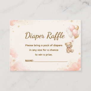 Rosa Teddybär-Ballon-Windel-Raffle-Karte Begleitkarte