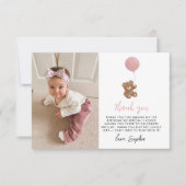 Rosa Teddybär Erster Geburtstag Foto Danke (Vorderseite)