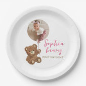 Rosa Teddybär Erster Geburtstag Foto Pappteller (Vorderseite)