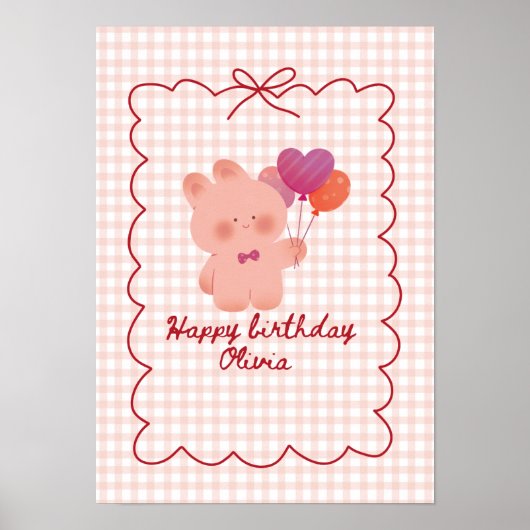 Rosa Teddybär-Geburtstagsposter Poster (Vorne)