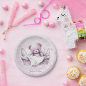 Rosa Teddybär in Korbpapier-Platte Pappteller (Party)