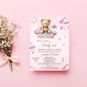 Rosa Teddybär Kaum Warten Babyparty Einladung