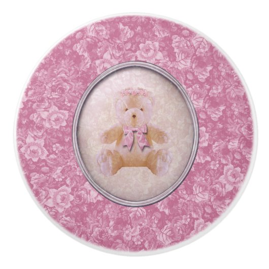 Rosa Teddybär Keramikknauf (Vorderseite)
