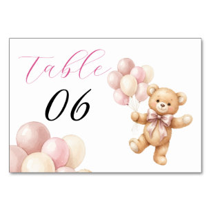Rosa Teddybär-Mädchen-Baby-Party Tischnummer