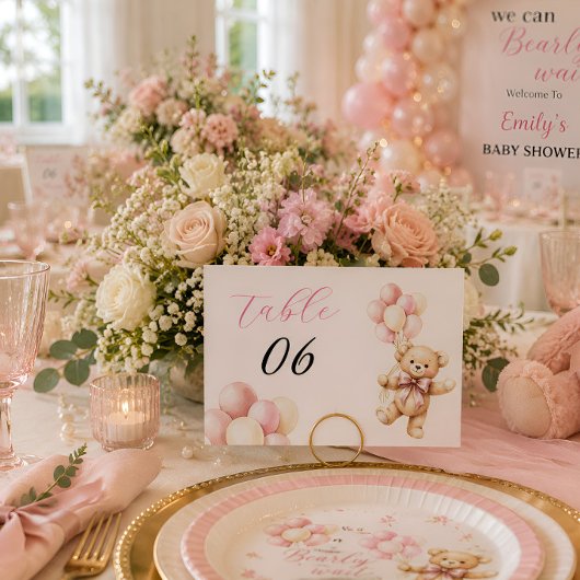 Rosa Teddybär-Mädchen-Baby-Party Tischnummer