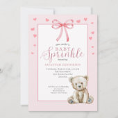 Rosa Teddybär-Mädchen-Sprinkle Einladung (Vorderseite)