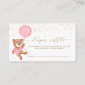 Rosa Teddybär mit Ballon-Windeln-Raffel-Ticket Begleitkarte (Vorderseite)