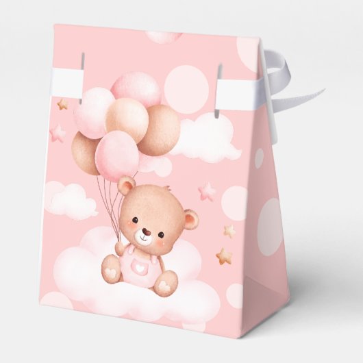 Rosa Teddybär mit Ballons auf Wolken Geschenkschachtel (Rückseite)