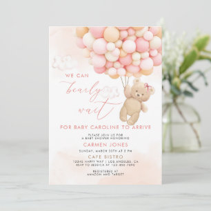 Rosa Teddybär mit Ballons Babyparty-Einladung Einladung