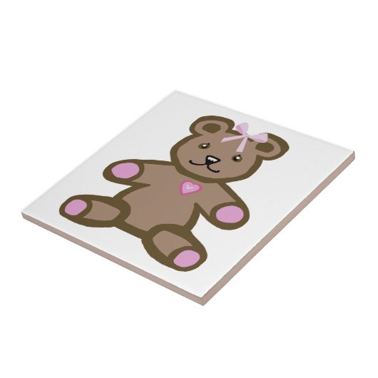 Rosa Teddybär mit Liebe Fliese (Seite)