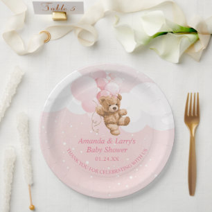 Rosa Teddybär mit Luftballon-Papiertellern Pappteller