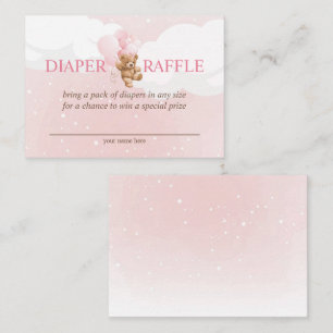 Rosa Teddybär mit Luftballons Windel-Raffle-Karte Begleitkarte