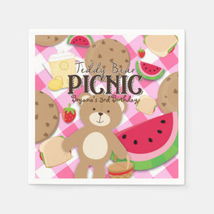 Rosa Teddybär-Picknick Sommer-Geburtstagsfeier Serviette