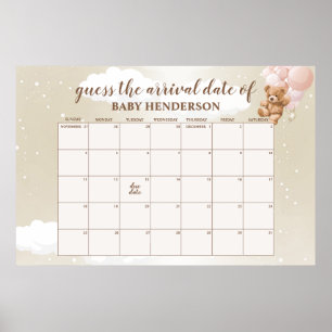 Rosa Teddybär-Rat den Geburtstermin-Kalender Poster