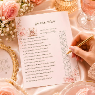 Rosa Teddybär Rate Wer Baby Shower Spiel Einladung