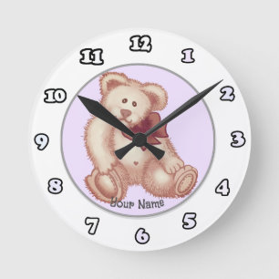 Rosa Teddybär-Uhr Runde Wanduhr