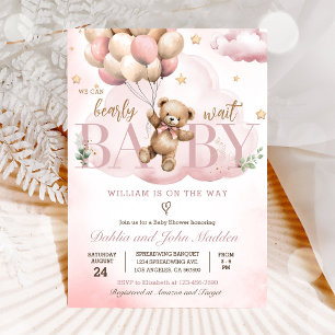 Rosa Teddybär Wir können es kaum erwarten Baby-Par Einladung