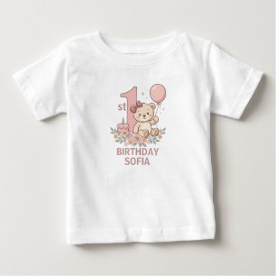Rosa Teddybär zum ersten Geburtstag Geschenk Mädch Baby T-shirt