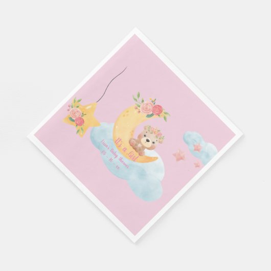 Rosa Teddymond "Es ist ein Mädchen" Papier Napkin Serviette (Ecke)